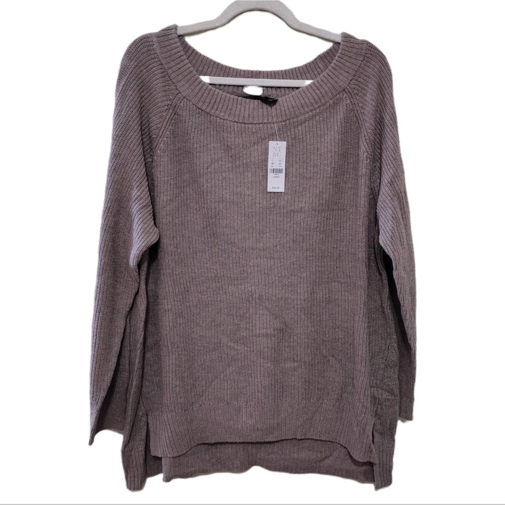 NY&C Boat Neck Knit Split Side Sweater in Tan - NWT